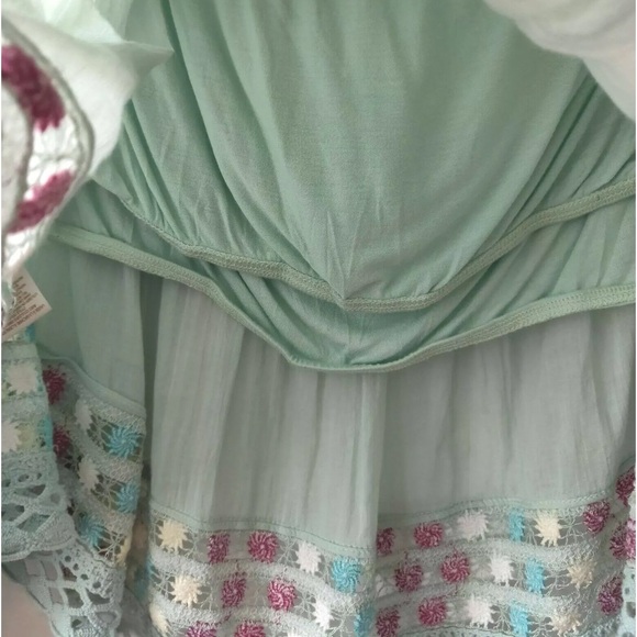 Free People Mint Off-Shoulder Blouse with Multicolor Trim - Picture 7 of 7